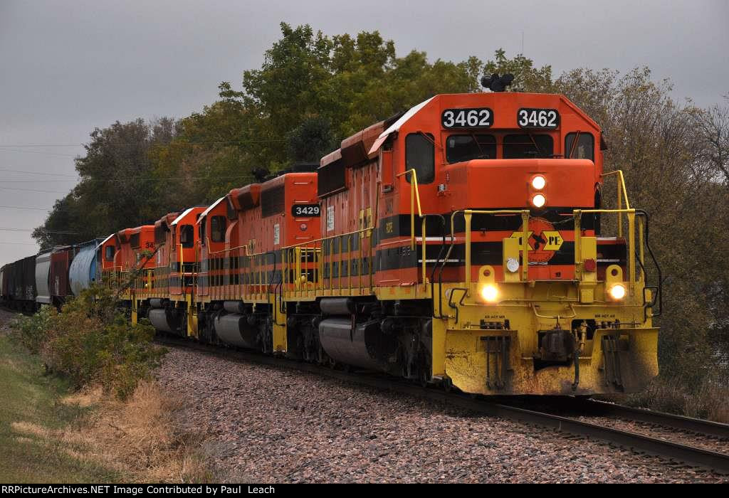 Westbound manifest approaches the connection